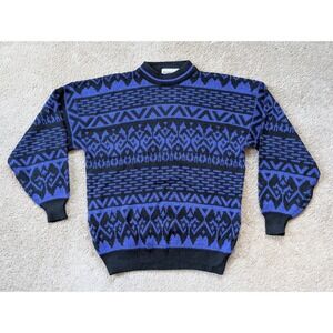 Vintage McGregor Acrylic Sweater Mens Large Blue Black Geometric 90s